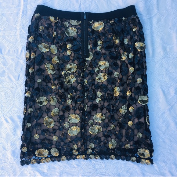BCBGMaxAzria Sequin Round Black Gold Pencil Skirt - Picture 8 of 8